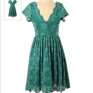 Teal Lace Overlay A-line Yellow Star Dress Size 1X